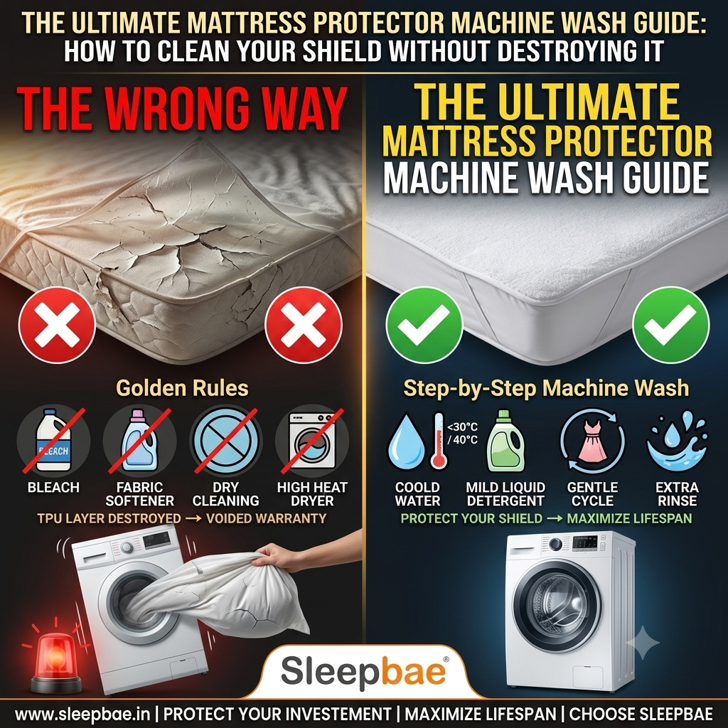 Image Shows Sleepbae Waterproof Mattress Protector Washing Guide