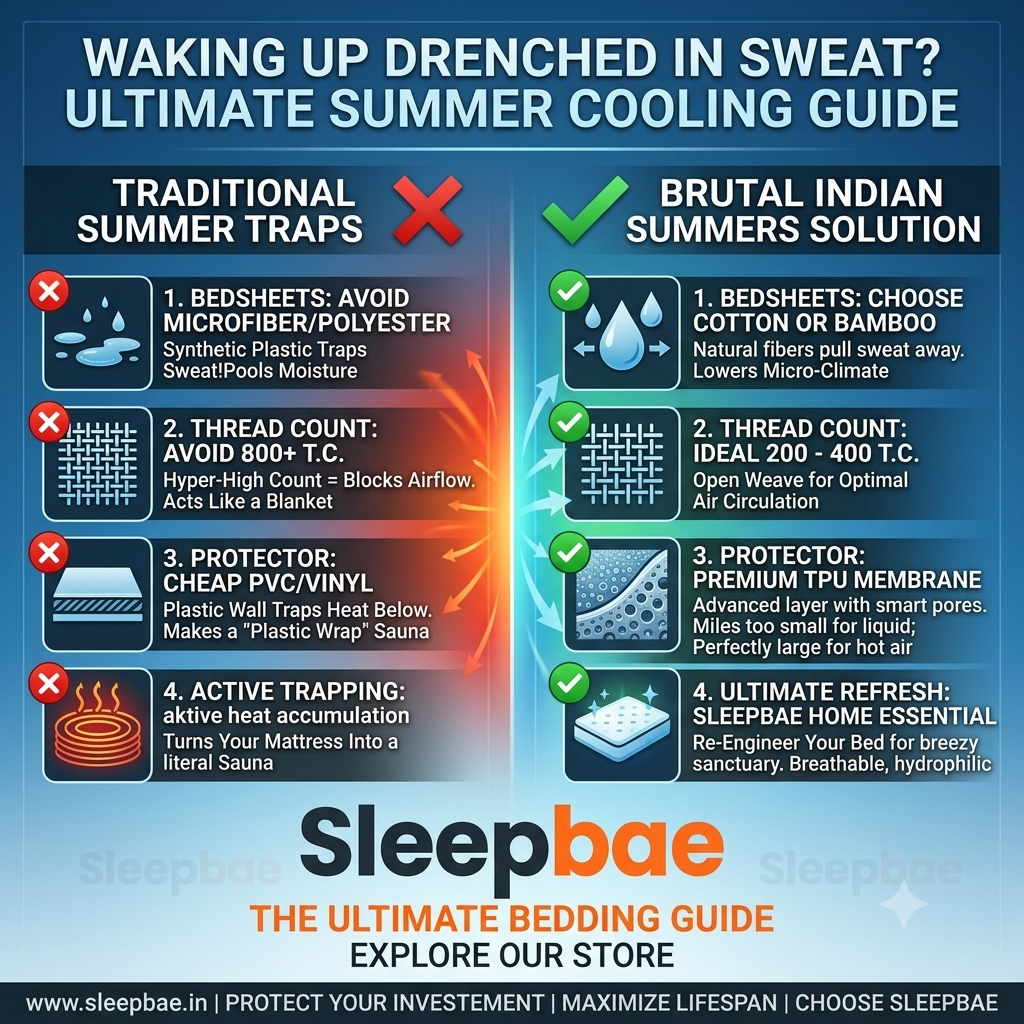 Image Showing Ultimate Summer Cooling Bedding Guide and How Sleepae Home Essential Mattress Protector Can Help