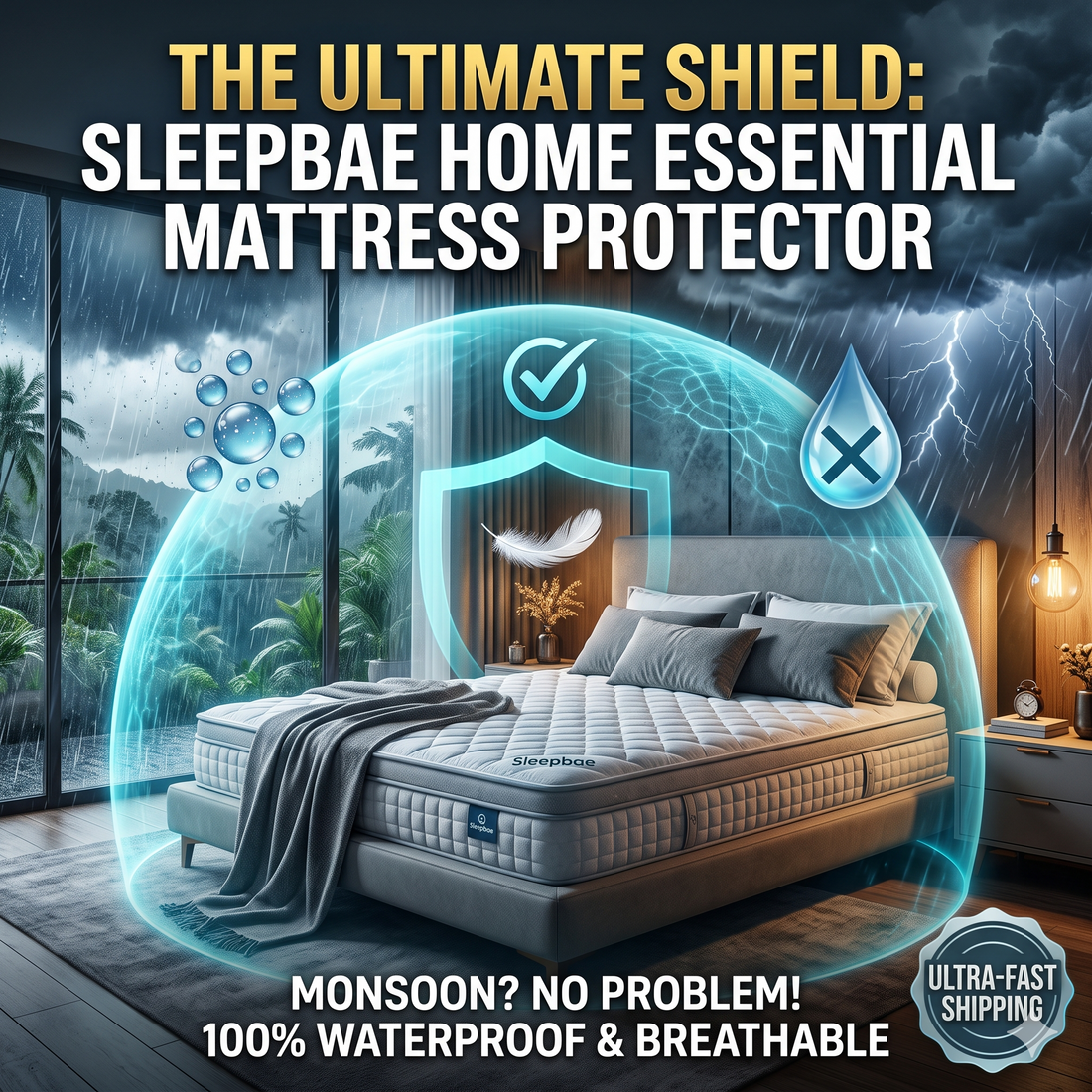 this image shows how a mattress protector protects your mattress in a rainy monsoon season from catching mold and foul smell