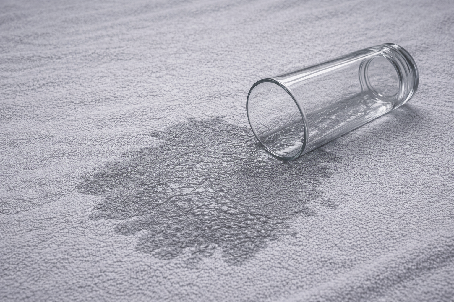 Water spill on mattress protector from clear glass